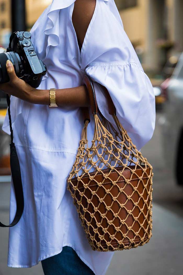 Street Style Staud fishnet bucket bag